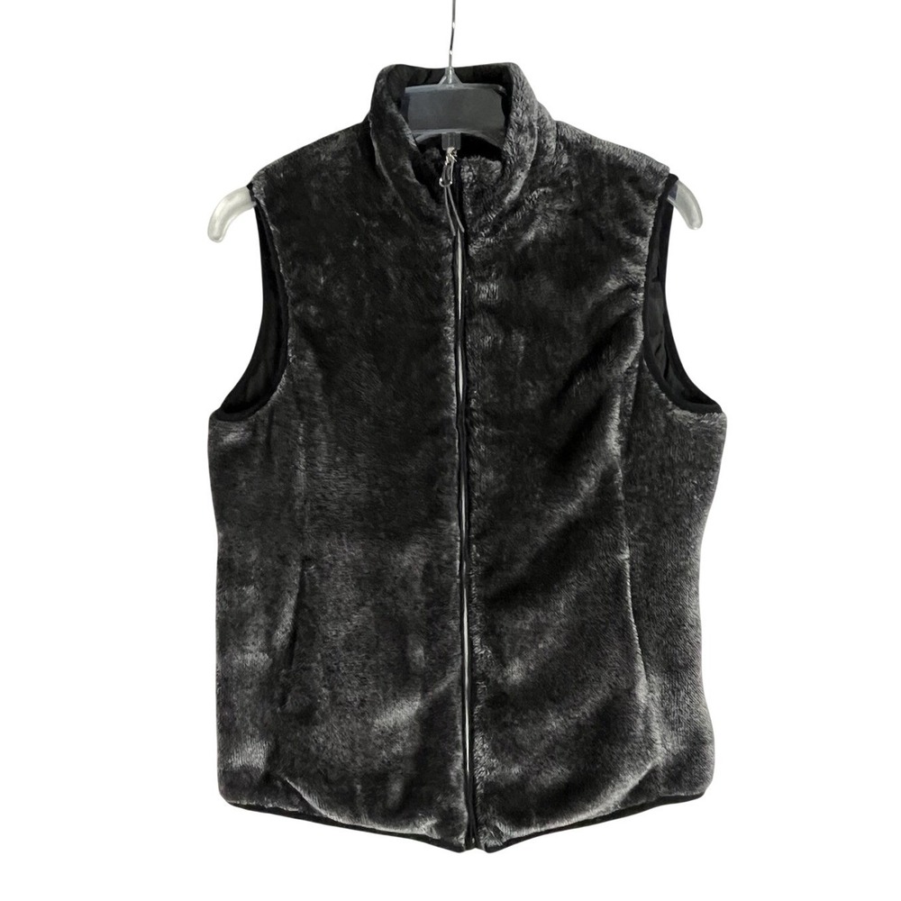 Free Country Reversible Vest Women's S Black Gray Quilted Fleece Full-Zip